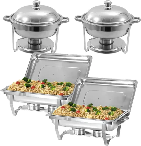 Miniatura 10 de Juego de buffet de platos de roce de 8 cuartos de galón Juego completo de calentador de alimentos de acero inoxidable Chafer con bandeja de agua