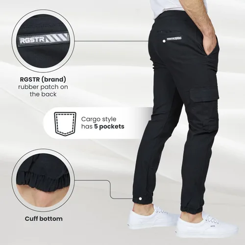 Miniatura 4 de RGSTR Paquete de 3 pantalones cargo para hombre, pantalones deportivos de sarga de ajuste relajado con cintura elástica y tela elástica, uso casual