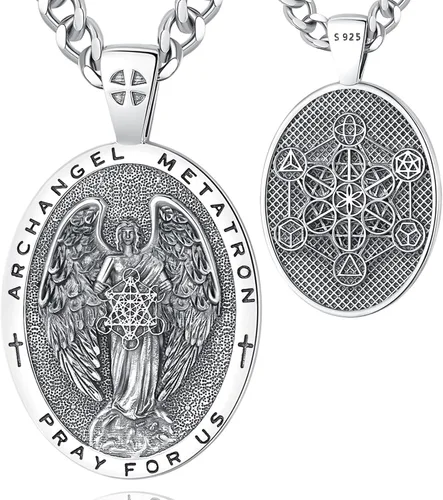 Miniatura 87 de EUDORA Collar de plata de ley 925, San Cristóbal y San Benito, San Miguel, Virgen María, San Judas Tadeo, Cruz de Buen Pastor y Arcángel, Medalla