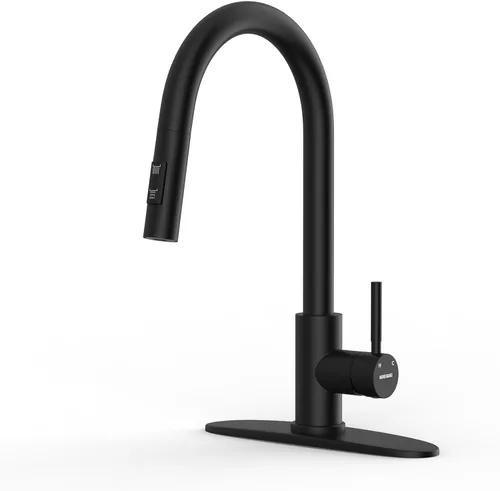 Miniatura 10 de WEWE Grifo de Fregadero de Cocina, Grifo de Cocina Extraíble, Grifo de Cocina Negro y Cromado con Rociador de Acero Inoxidable de Una Sola Manija