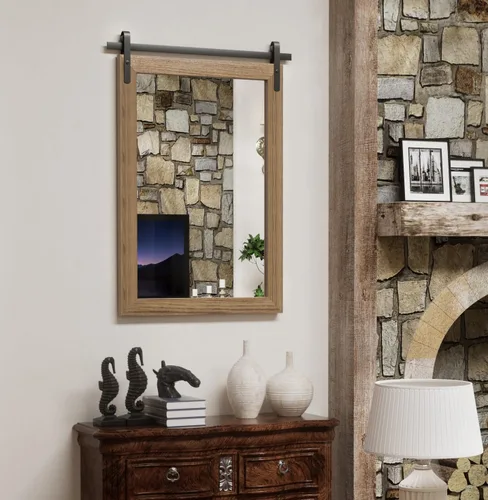 Miniatura 18 de PAIHOME Espejo de pared gris grande, espejo de baño cuadrado rústico horizontal de granja para espejos de tocador con marco de madera, decoración