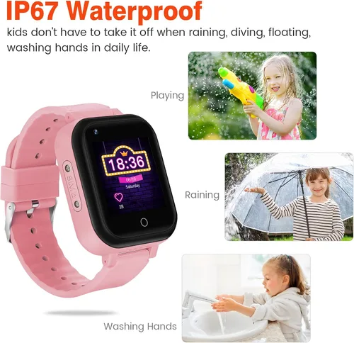 Miniatura 7 de OKYUK Reloj inteligente con GPS 4G para niñas y niños, IP67, impermeable, deportivo, reloj inteligente para niños, con cámara, WiFi, videollamada