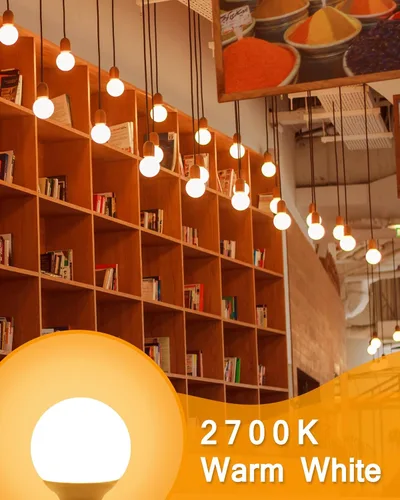 Miniatura 4 de Paquete de 4 bombillas LED de color blanco cálido para baño, equivalente a 120 V 60 vatios, base media E26, bombillas redondas de tocador, bombillas
