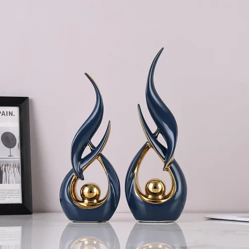 Miniatura 6 de 2 estatuas de cerámica de oro azul para decoración del hogar, esculturas modernas de arte abstracto, elegantes objetos decorativos de mesa