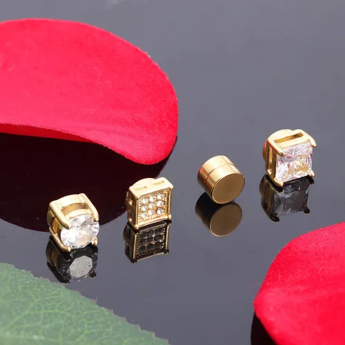 Miniatura 7 de Jstyle 4 pares de pendientes magnéticos de acero inoxidable para hombres y mujeres con circonita cúbica dorada, sin perforación, juego de 0.236