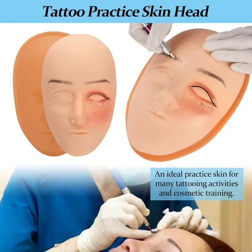 Miniatura 2 de ATOMUS - Cabeza de piel para práctica de tatuajes, base de soporte de piel para entrenamiento de tatuajes faciales, piel falsa de goma suave