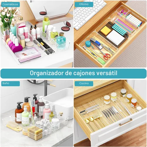 Miniatura 7 de Manalete Juego de 15 organizadores de cajones, 4 tamaños, organizadores de cajones de plástico transparente y contenedores de almacenamiento