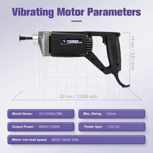 Miniatura 2 de VISHIGH Herramienta vibradora de hormigón de 800 W, motor vibrador de hormigón eléctrico con eje de 5 pies (4.9 ft), herramienta de construcción