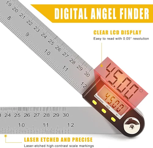 Miniatura 5 de Delgada Herramienta de Buscador de Ángulo Digital de 12 pulgadas/300mm Regla de Ángulo Digital Transportador de Ángulo de Acero Inoxidable