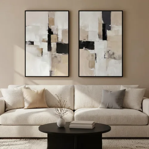Miniatura 22 de Zessonic - Arte de pared abstracto en negro y oro - Decoración 2 piezas 16 x 24 pulgadas, lienzo en blanco y negro con lámina dorada para sala