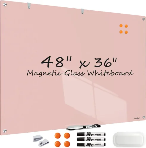 Miniatura 20 de Pizarra blanca de borrado en seco magnética negra de vidrio, TANKEE moderna pizarra blanca de vidrio templado sin marco grande para pared, oficina