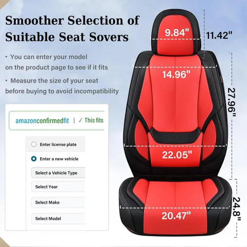 Miniatura 5 de Coverado - Juego completo de fundas para asientos de automóvil, protectores de asiento impermeables de piel Nappa 8805 - Negro y rojo, juego