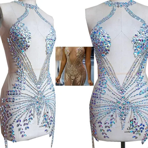 Miniatura 2 de Nuevos parches de cuerpo completo hechos a mano apliques de diamantes de imitación en red desnuda Cuentas de piedra de cristal de color AB
