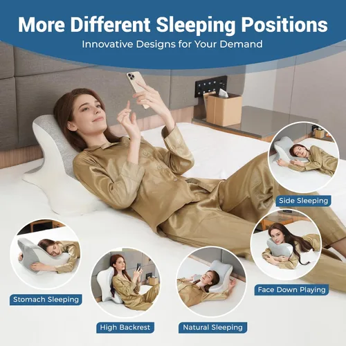 Miniatura 4 de Almohada de lectura para cama, para estar acostado, inclinado y boca abajo, almohada ergonómica de espuma viscoelástica en cuña para cabecero