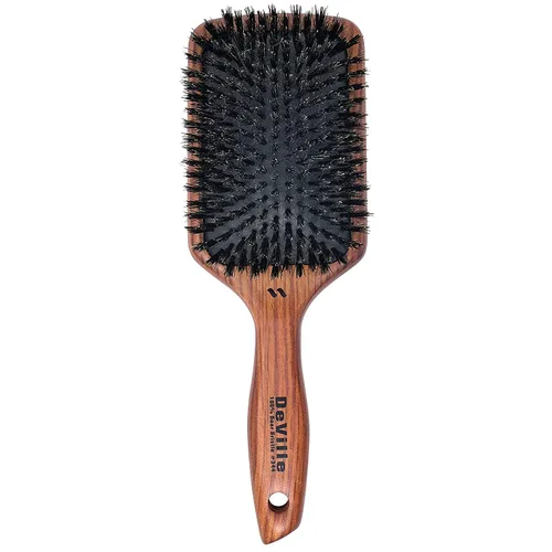Spornette Deville Cushion Paddle Brush - Cepillo de cerdas de jabalí con mango de madera, para alisar, alisar, desenredar, peinar y cepillar para