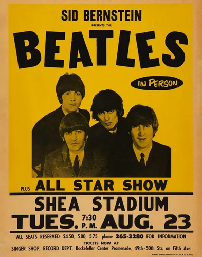 BigWig Prints The Beatles 1966 Shea Stadium NYC Concert Poster - Impresión artística de pared de reproducción - 11 x 14 con John Lennon Paul