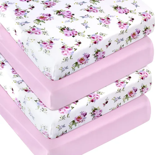Miniatura 11 de Sábanas para Pack and Play para niños, paquete de 4 sábanas para minicuna, sábana ajustada elástica para Pack and Play y corralito, compatible