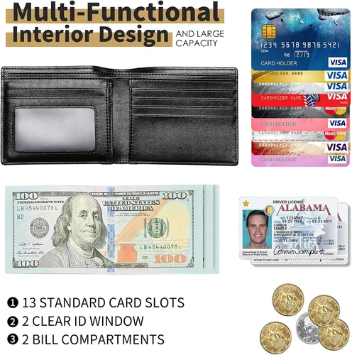 Miniatura 3 de Swallowmall Mens Wallet RFID Genuine Leather Slim Bifold Wallets For Men Removable ID Windows 11 Cards Holders Gift Box