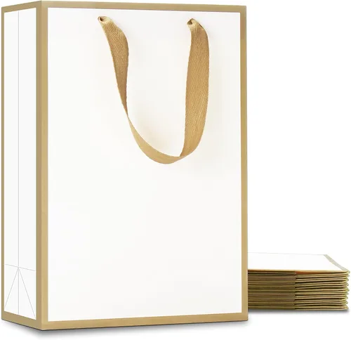 Miniatura 11 de YACEYACE Bolsas de regalo negras con asas, 10 bolsas a granel de 8 x 4 x 10.5 pulgadas para fiestas, cumpleaños, bodas, venta al por menor