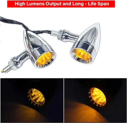 Miniatura 6 de DREAMIZER Señales de Giro para Motocicleta Luz LED Tipo Bala Cromada Universal para Bobber Chopper Cafe Racer Sportster Softail Cruiser - Carcasa