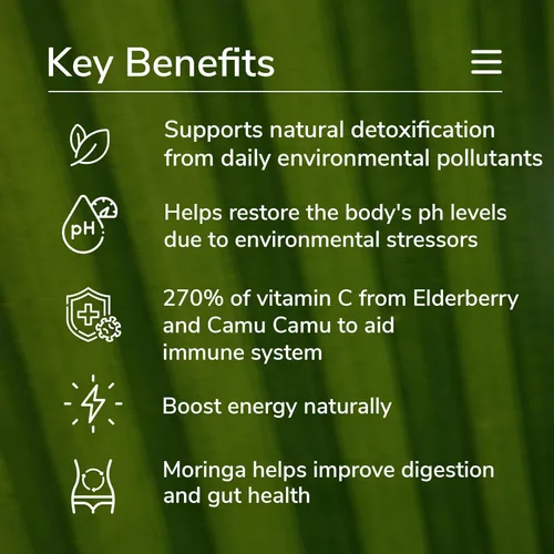 Miniatura 3 de Superalimento en polvo orgánico de verduras Verdes y rojos con espirulina, clorella, camu camu y saúco Desintoxicación, digestión, inmunidad