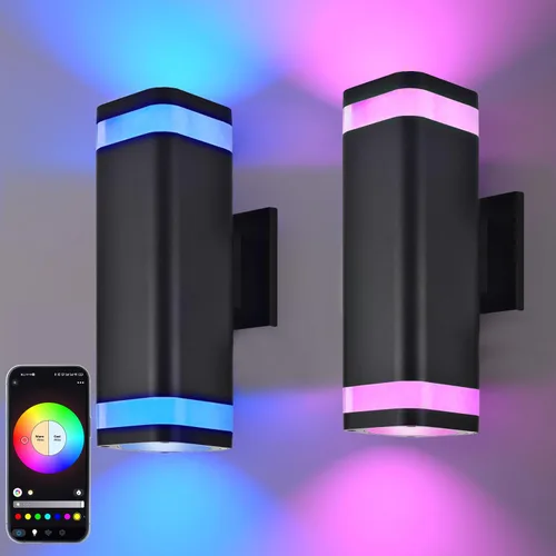 Miniatura 12 de wowlite Luces de Pared Exteriores para Casa, Control Remoto Inteligente RGBCW Luces de Arriba y Abajo, Aplique Exterior RGB de Cambio
