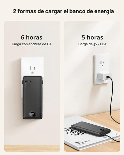 Miniatura 4 de Cargador portátil, banco de energía integrado y enchufe de pared de CA, banco portátil VRURC USB C de 10000 mAh, cargador de teléfono esencial