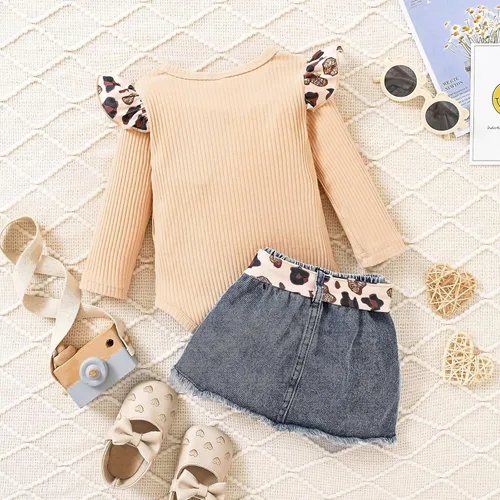 Miniatura 3 de Ropa de bebé niña recién nacida manga larga con volantes mameluco falda corta pantalones pantalones Leporad diadema trajes para bebés