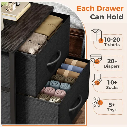 Miniatura 5 de Sweetcrispy - Mesita de noche pequeña con 2 cajones de tela, mesa auxiliar para dormitorio, para mesita de noche de 20 pulgadas de alto para Negro