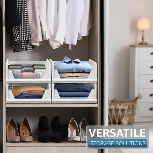 Miniatura 5 de Sorbus Paquete de 4 organizadores plegables para ropa, cestas de almacenamiento apilables versátiles para armario, baño, cocina y garaje con diseño