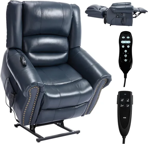 Miniatura 10 de Silla elevadora eléctrica de doble motor, silla reclinable plana con masaje y calor para personas mayores, control remoto, posición infinita, Negro