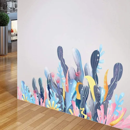 Miniatura 3 de Amaonm - Calcomanías de pared de dibujos animados creativos extraíbles 3D bajo el mar, paisaje de la naturaleza, hierba del océano, colorido, algas