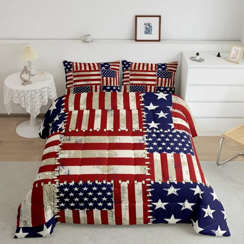 Miniatura 8 de Feelyou Juego de edredón de camuflaje del ejército con bandera estadounidense, decoración militar, camuflaje verde selva, bandera de Estados Unidos
