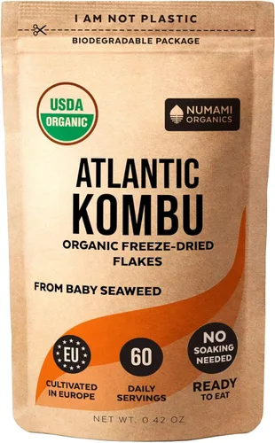 Copos orgánicos de algas kombu - Algas marinas Young Baby cultivadas en el Atlántico Norte, calidad premium liofilizadas para un mayor contenido de