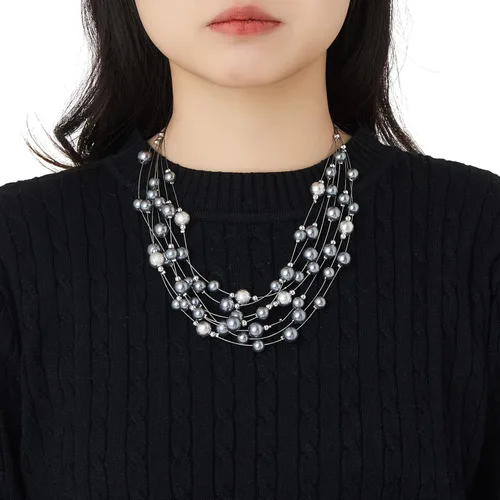 Miniatura 5 de Collar de perlas en capas de múltiples hebras, gargantilla de perlas para mujer, joyería de cuentas para bodas y fiestas