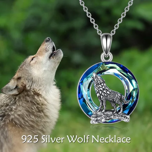 Miniatura 5 de YFN Collar de lobo para hombres y mujeres, plata de ley, ópalo luna, lobo joyería de cumpleaños para amantes del lobo de 18 + 2 pulgadas, Plata