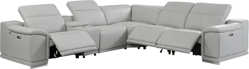 Miniatura 37 de BlackJack Furniture Venice - Juego de sofá reclinable seccional de cuero italiano de grano superior de 12 piezas con 4 reclinables eléctricos