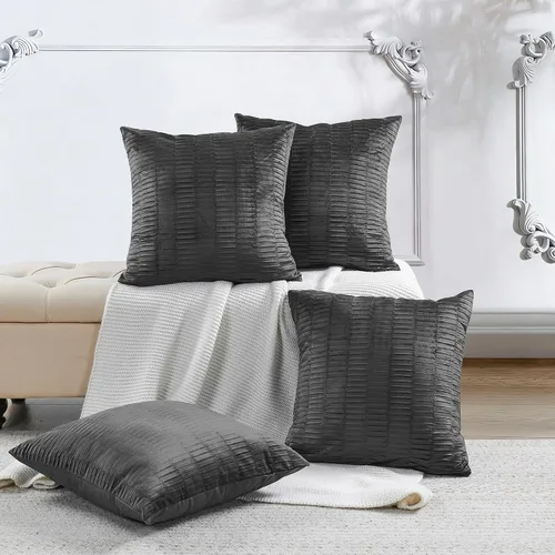 Miniatura 12 de Juego de 2 fundas de almohada decorativas de terciopelo a rayas plisadas de 14 x 26 pulgadas, funda de cojín rectangular suave y elegante para sofá