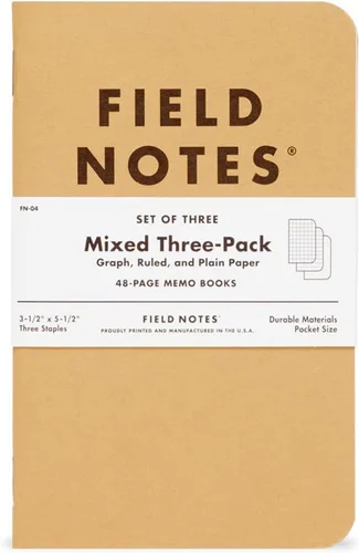 Miniatura 3 de Field Notes: Paquete Original de Kraft de 3 - Papel Mixto (1 Gráfico/Cuadrícula, 1 Rayado/Lineado, 1 Liso/Blanco) Cuadernos de Notas - Cuadernos