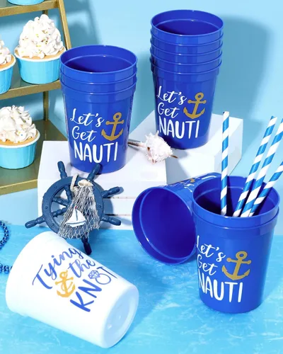 Miniatura 5 de Nefelibata Vasos de plástico náuticos para fiesta de marineros, 12 unidades, Let's Get Nauti, despedidas de soltera, fiestas temáticas de estadio