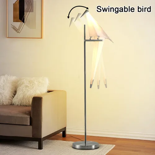 Miniatura 4 de Lámpara de pie LED moderna de 62 pulgadas con forma de pájaro para sala de estar, lámpara de pie plateada moderna con luz de piso de pájaro
