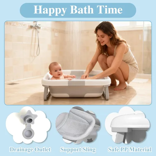 Miniatura 3 de Bañera plegable para bebé con eslinga para recién nacido, bañera para bebé con diseño de drenaje rápido, bañera infantil para recién nacidos a niños