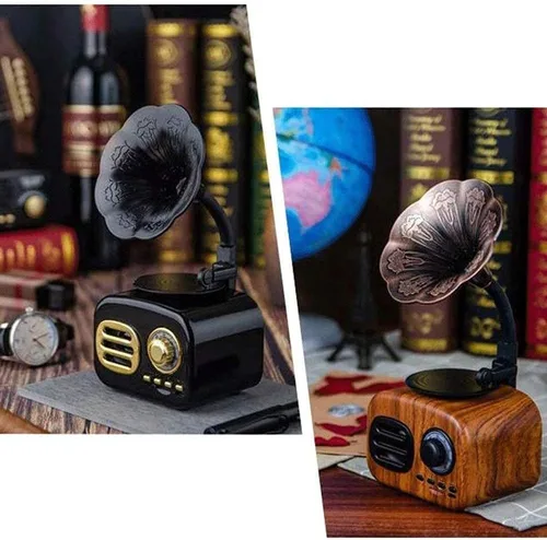 Miniatura 5 de Hi-Fi&Home Mini Vintage Retro Clásico Gramófono Forma de fonógrafo Altavoz Estéreo Sistema de Sonido Caja de Música Diente Azul Aux-in/USB Flash
