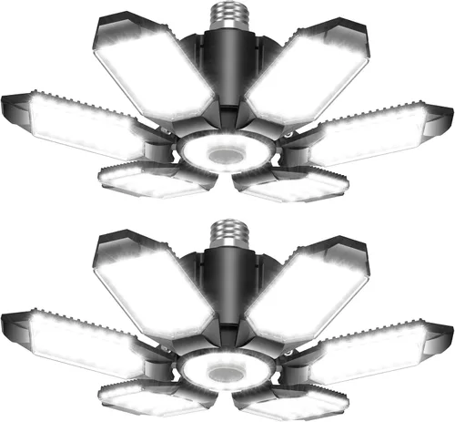 Miniatura 10 de BRAINIAC Bombilla LED para garaje de 150 W, 15000 lm, luces de techo de garaje deformables con 6 paneles ajustables, E26/E27, luces de tienda