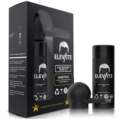 ELEVATE Kit 2 en 1 de perfeccionamiento del cabello | El juego incluye fibras espesadoras naturales y boquilla aplicadora de spray | Oculta y espesa