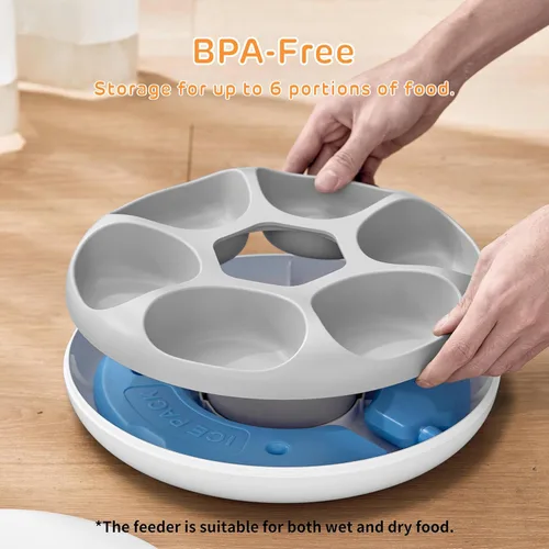 Miniatura 6 de iPettie Donut Frost - Comedero automático inalámbrico para mascotas de 6 comidas, alimentos secos y húmedos, con dos paquetes de hielo, batería