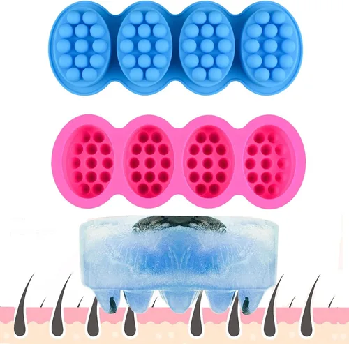 2 moldes de silicona Emfure Massage para jabones, 4.5 onzas, moldes únicos de barra de jabón para el cabello en casa (azul y rosa)