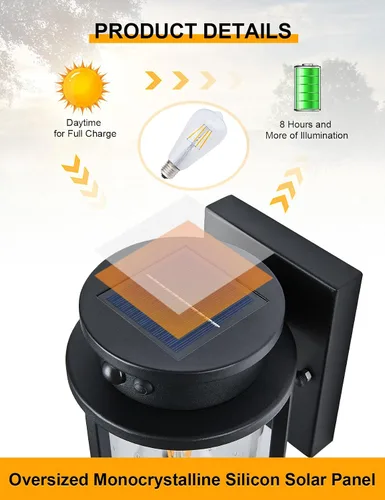 Miniatura 2 de Lámpara solar de pared para exteriores, sensor de movimiento, lámpara de pared exterior del anochecer al amanecer, accesorios de iluminación