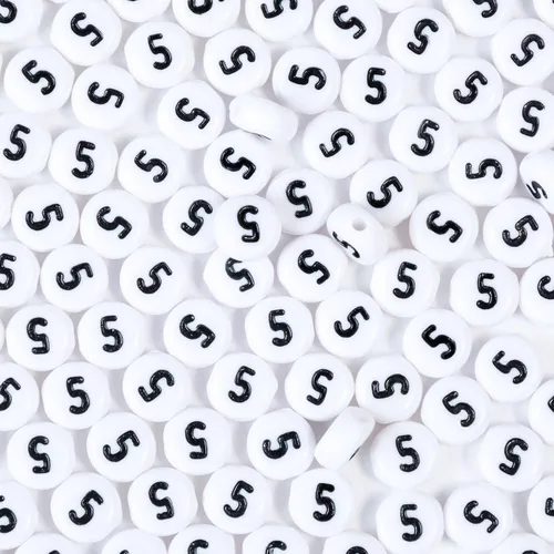 Miniatura 21 de 1400 cuentas redondas blancas y negras para pulseras, cuentas digitales de símbolo matemático del 0 al 9, juego de cuentas acrílicas de número