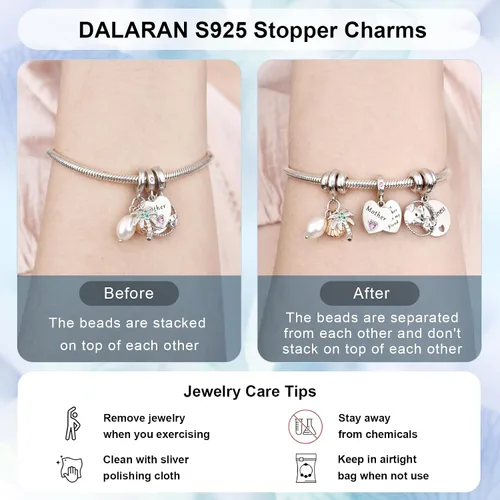 Miniatura 3 de DALARAN Cuentas de tapón para pulseras de plata de ley 925 con clip espaciador para pulsera